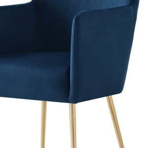HomeRoots Set of Two Navy Blue Velvet Dining Arm Chairs with Gold Legs – Stylish Comfort for Any Space! 535392