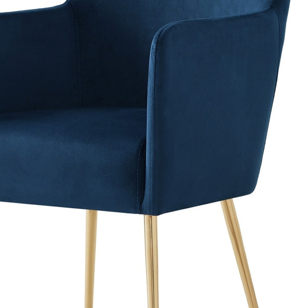 HomeRoots Set of Two Navy Blue Velvet Dining Arm Chairs with Gold Legs – Stylish Comfort for Any Space! 535392