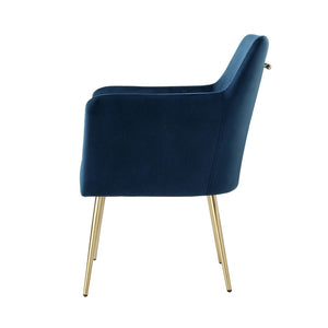 HomeRoots Set of Two Navy Blue Velvet Dining Arm Chairs with Gold Legs – Stylish Comfort for Any Space! 535392