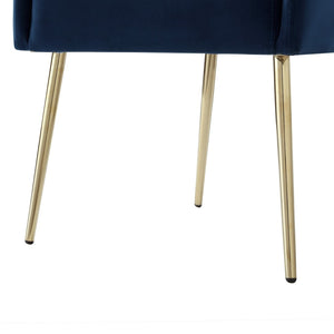 HomeRoots Set of Two Navy Blue Velvet Dining Arm Chairs with Gold Legs – Stylish Comfort for Any Space! 535392