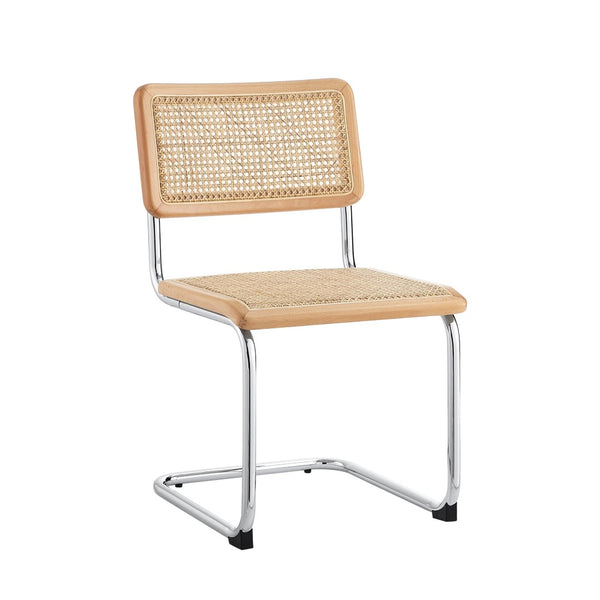 HomeRoots Set of Two Stylish Rattan Dining Side Chairs with Silver Legs for Modern Home Decor and Comfort Oak 535393