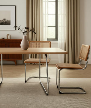 HomeRoots Set of Two Stylish Rattan Dining Side Chairs with Silver Legs for Modern Home Decor and Comfort Oak 535393