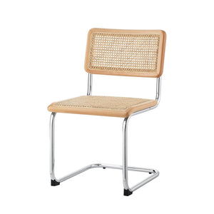 HomeRoots Set of Two Stylish Rattan Dining Side Chairs with Silver Legs for Modern Home Decor and Comfort Oak 535393
