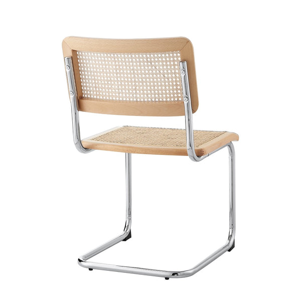 HomeRoots Set of Two Stylish Rattan Dining Side Chairs with Silver Legs for Modern Home Decor and Comfort Oak 535393