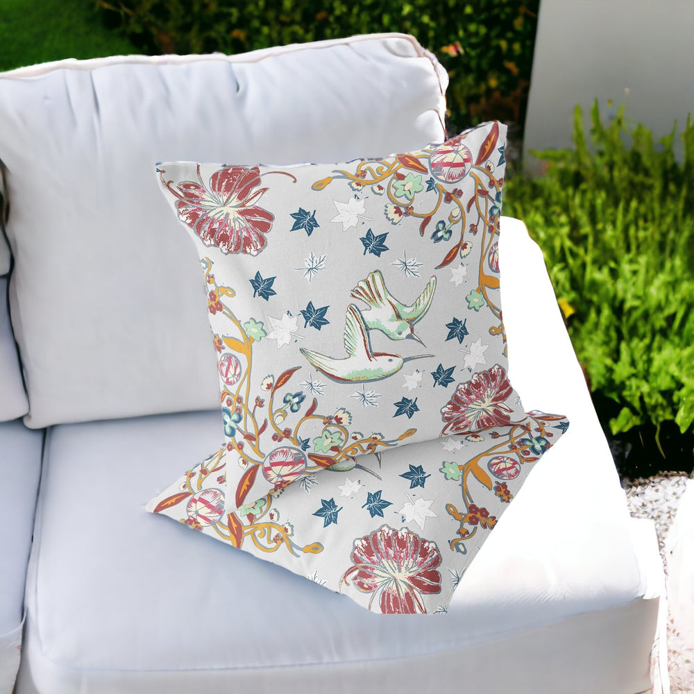 Homeroots Set Of Two 16" X 16" Gray And Blue Bird Blown Seam Floral Indoor Outdoor Throw Pillow  Polyester 535395