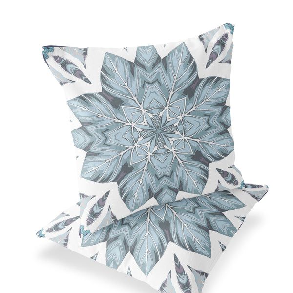 Homeroots Set Of Two 16" X 16" Blue And White Blown Seam Eclectic Indoor Outdoor Throw Pillow  Polyester 535397