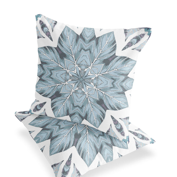Homeroots Set Of Two 16" X 16" Blue And White Blown Seam Eclectic Indoor Outdoor Throw Pillow  Polyester 535397