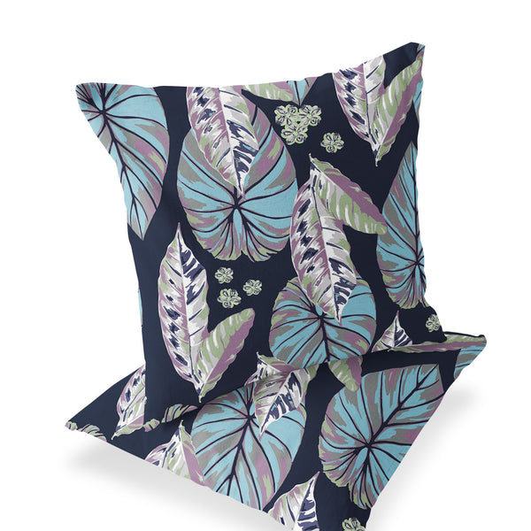 Homeroots Set Of Two 16" X 16" Blue And Purple Blown Seam Botanical Indoor Outdoor Throw Pillow  Polyester 535398