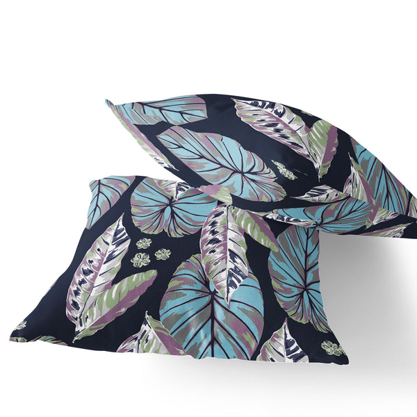 Homeroots Set Of Two 16" X 16" Blue And Purple Blown Seam Botanical Indoor Outdoor Throw Pillow  Polyester 535398