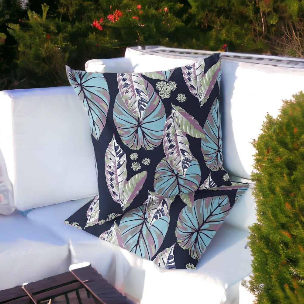 Homeroots Set Of Two 16" X 16" Blue And Purple Blown Seam Botanical Indoor Outdoor Throw Pillow  Polyester 535398
