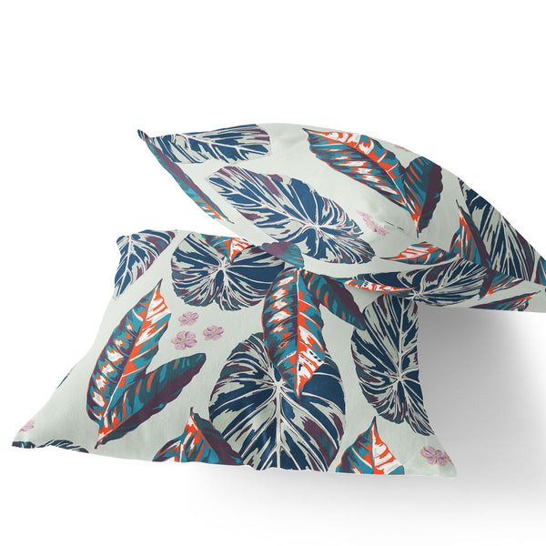 Homeroots Set Of Two 16" X 16" Blue And Gray Blown Seam Botanical Indoor Outdoor Throw Pillow  Polyester 535399