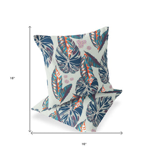 Homeroots Set Of Two 16" X 16" Blue And Gray Blown Seam Botanical Indoor Outdoor Throw Pillow  Polyester 535399