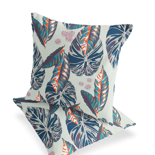 Homeroots Set Of Two 16" X 16" Blue And Gray Blown Seam Botanical Indoor Outdoor Throw Pillow  Polyester 535399