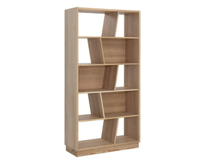 Sunpan Jude Bookcase – Bold Contemporary Design with Staggered Shelving for Stylish Storage Solutions Rustic Oak
