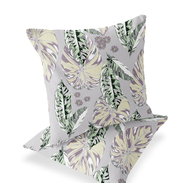 Homeroots Set Of Two 16" X 16" Gray And Purple Blown Seam Botanical Indoor Outdoor Throw Pillow  Polyester 535400
