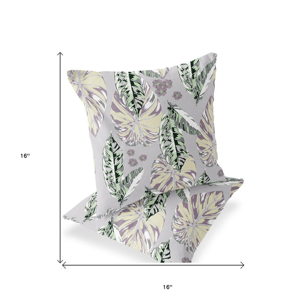Homeroots Set Of Two 16" X 16" Gray And Purple Blown Seam Botanical Indoor Outdoor Throw Pillow  Polyester 535400
