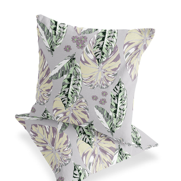 Homeroots Set Of Two 16" X 16" Gray And Purple Blown Seam Botanical Indoor Outdoor Throw Pillow  Polyester 535400