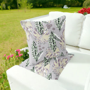 Homeroots Set Of Two 16" X 16" Gray And Purple Blown Seam Botanical Indoor Outdoor Throw Pillow  Polyester 535400