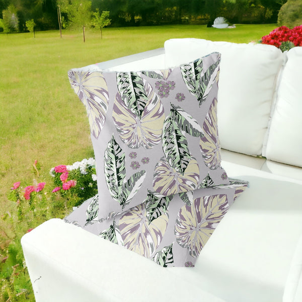 Homeroots Set Of Two 16" X 16" Gray And Purple Blown Seam Botanical Indoor Outdoor Throw Pillow  Polyester 535400