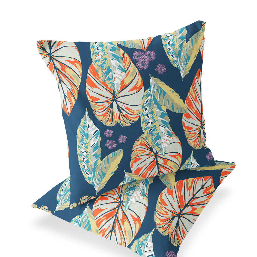 Homeroots Set Of Two 16" X 16" Blue And Orange Blown Seam Botanical Indoor Outdoor Throw Pillow  Polyester 535401