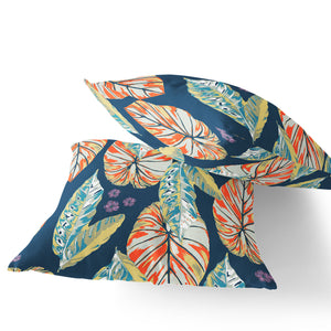 Homeroots Set Of Two 16" X 16" Blue And Orange Blown Seam Botanical Indoor Outdoor Throw Pillow  Polyester 535401