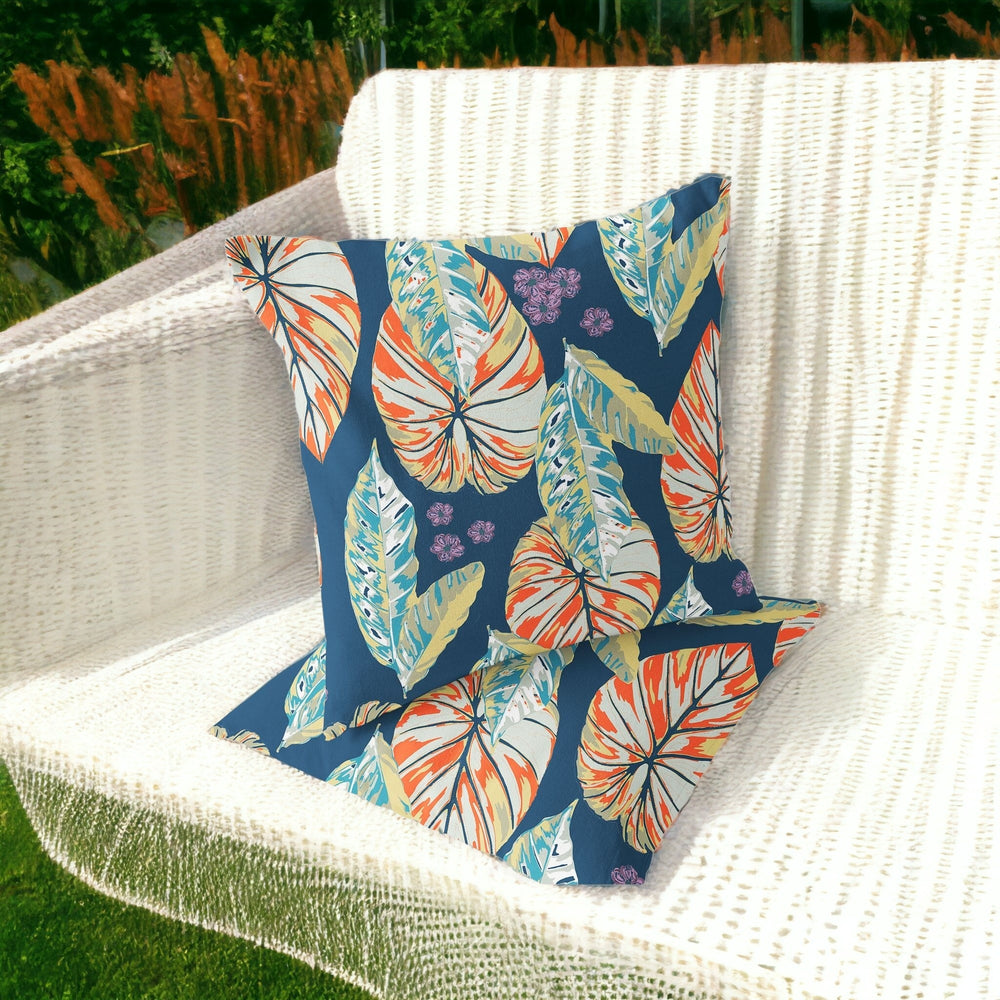 Homeroots Set Of Two 16" X 16" Blue And Orange Blown Seam Botanical Indoor Outdoor Throw Pillow  Polyester 535401