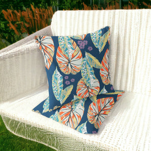 Homeroots Set Of Two 16" X 16" Blue And Orange Blown Seam Botanical Indoor Outdoor Throw Pillow  Polyester 535401