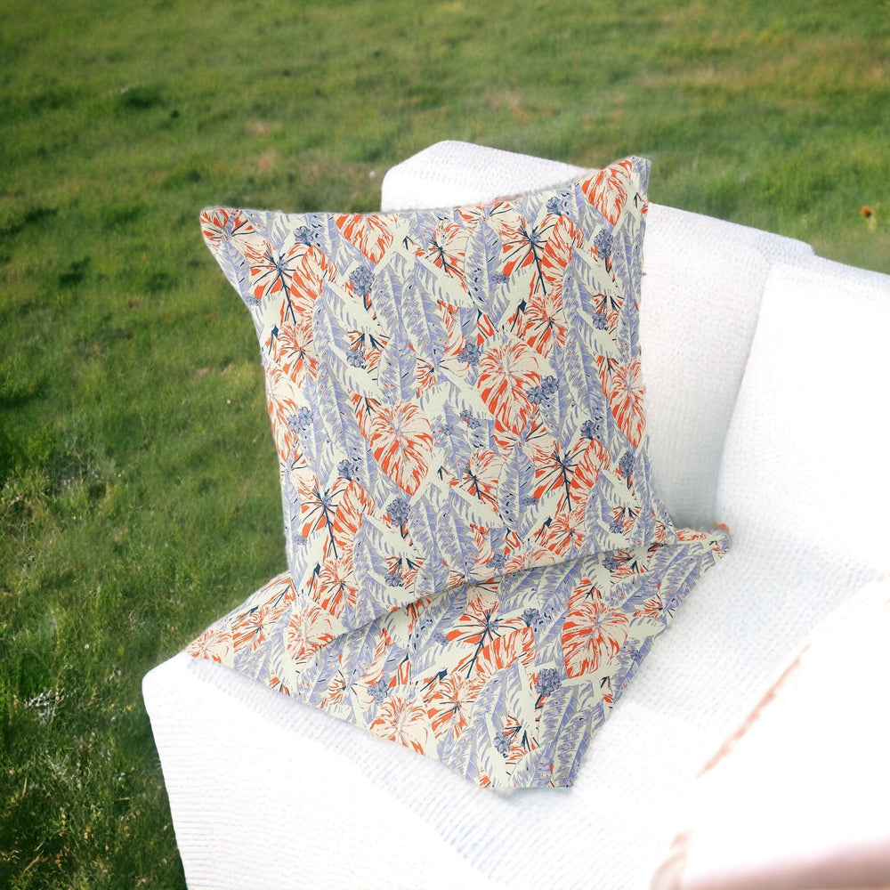 Homeroots Set Of Two 16" X 16" Orange And Ivory Blown Seam Botanical Indoor Outdoor Throw Pillow  Polyester 535403