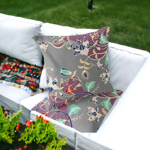 Homeroots Set Of Two 16" X 16" Gray And Purple Blown Seam Floral Indoor Outdoor Throw Pillow  Polyester 535404
