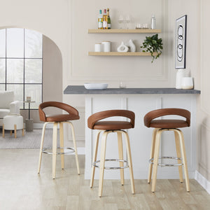 English Elm Fixed-height Swivel Barstools Walnut Bentwood Legs White Velvet Seat Set of 2 Camel B202S01913