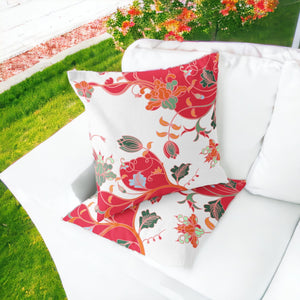 Homeroots Set Of Two 16" X 16" Red And White Blown Seam Floral Indoor Outdoor Throw Pillows  Polyester 535406