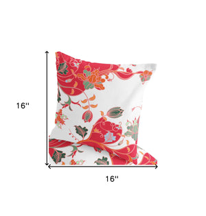 Homeroots Set Of Two 16" X 16" Red And White Blown Seam Floral Indoor Outdoor Throw Pillows  Polyester 535406