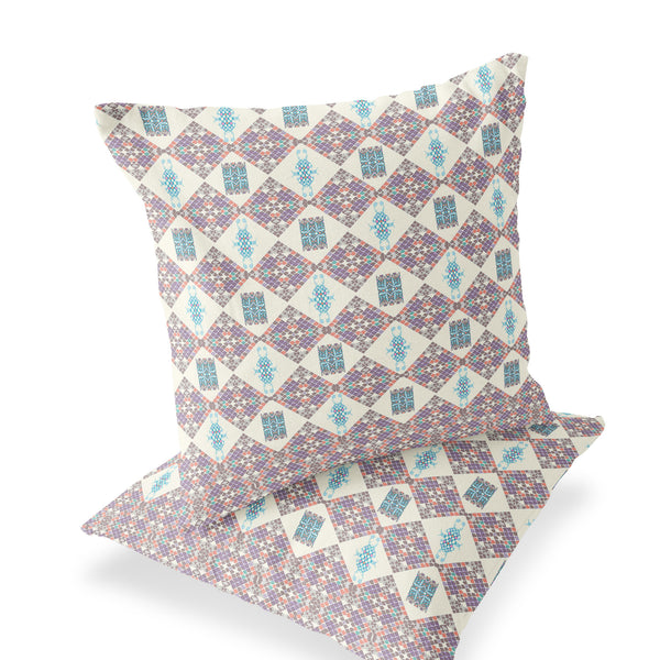 Homeroots Set Of Two 16" X 16" Pink And White Blown Seam Geometric Indoor Outdoor Throw Pillow  Polyester 535409