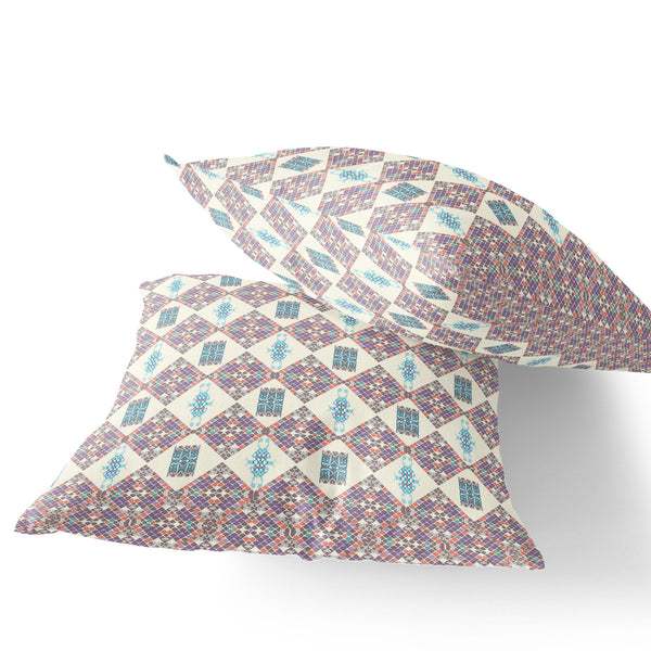 Homeroots Set Of Two 16" X 16" Pink And White Blown Seam Geometric Indoor Outdoor Throw Pillow  Polyester 535409