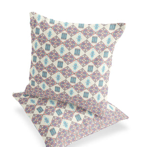 Homeroots Set Of Two 16" X 16" Pink And White Blown Seam Geometric Indoor Outdoor Throw Pillow  Polyester 535409