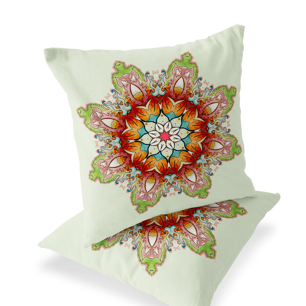 Homeroots Set Of Two 16" X 16" Green And Pink Blown Seam Floral Indoor Outdoor Throw Pillow  Polyester 535410