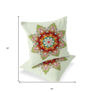 Homeroots Set Of Two 16" X 16" Green And Pink Blown Seam Floral Indoor Outdoor Throw Pillow  Polyester 535410