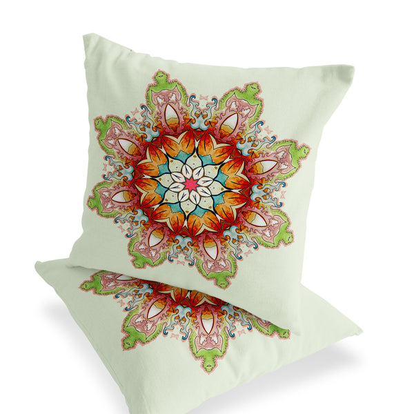 Homeroots Set Of Two 16" X 16" Green And Pink Blown Seam Floral Indoor Outdoor Throw Pillow  Polyester 535410