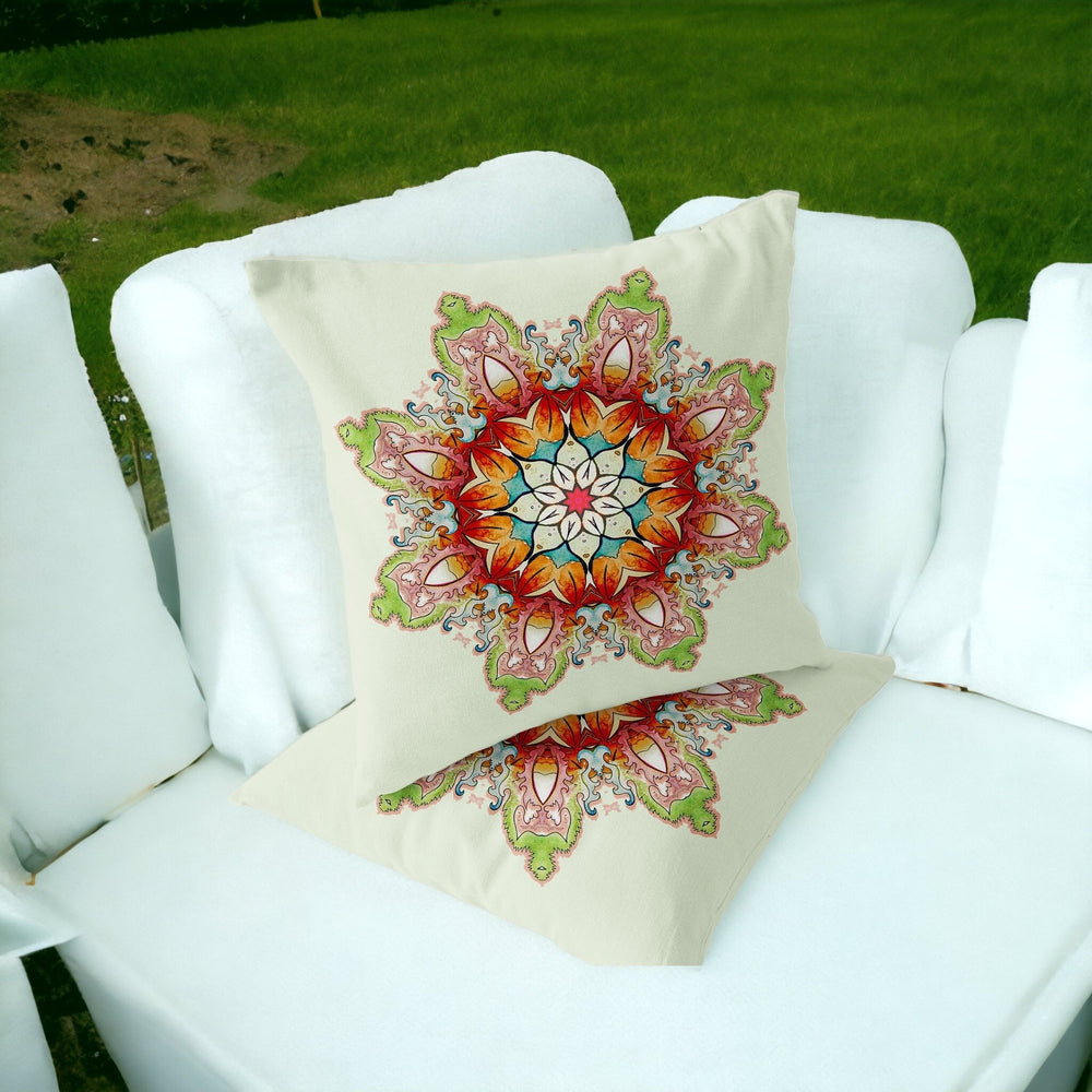 Homeroots Set Of Two 16" X 16" Green And Pink Blown Seam Floral Indoor Outdoor Throw Pillow  Polyester 535410