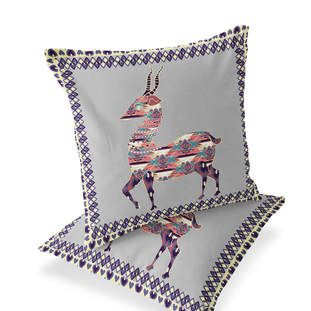 Homeroots Set Of Two 16" X 16" Gray And Purple Deer Blown Seam Animal Print Indoor Outdoor Throw Pillow  Polyester 535411