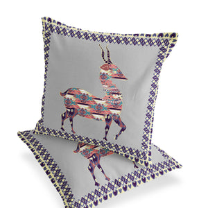 Homeroots Set Of Two 16" X 16" Gray And Purple Deer Blown Seam Animal Print Indoor Outdoor Throw Pillow  Polyester 535411