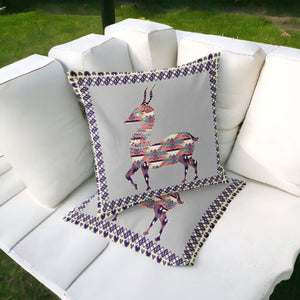 Homeroots Set Of Two 16" X 16" Gray And Purple Deer Blown Seam Animal Print Indoor Outdoor Throw Pillow  Polyester 535411