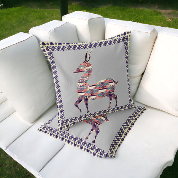Homeroots Set Of Two 16" X 16" Gray And Purple Deer Blown Seam Animal Print Indoor Outdoor Throw Pillow  Polyester 535411