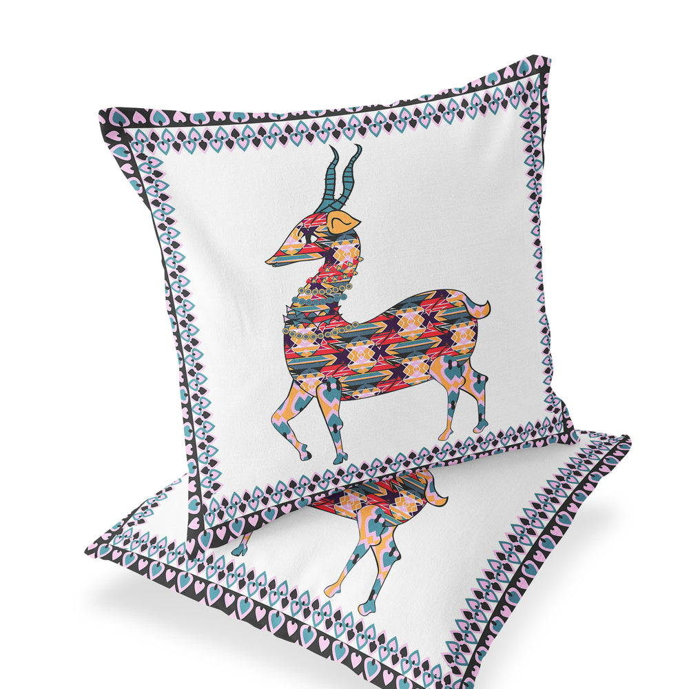 Homeroots Set Of Two 16" X 16" Red And White Deer Blown Seam Animal Print Indoor Outdoor Throw Pillow  Polyester 535412