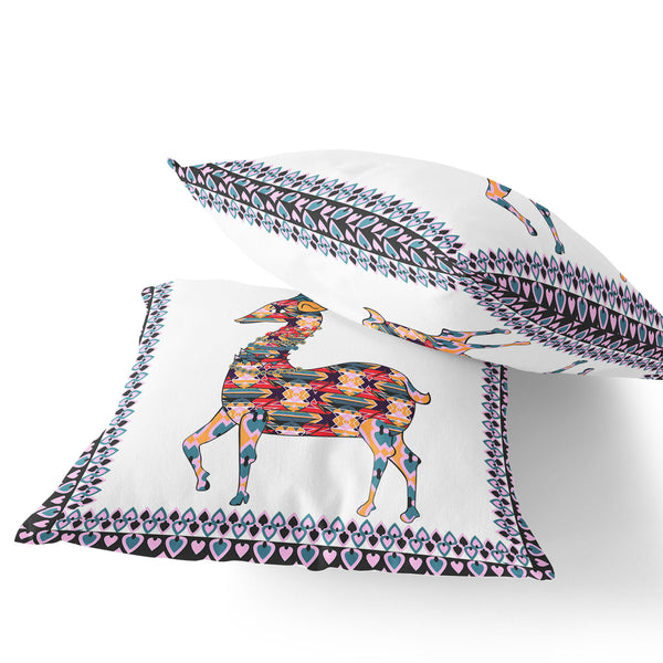 Homeroots Set Of Two 16" X 16" Red And White Deer Blown Seam Animal Print Indoor Outdoor Throw Pillow  Polyester 535412