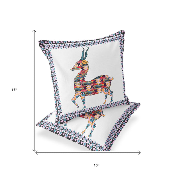 Homeroots Set Of Two 16" X 16" Red And White Deer Blown Seam Animal Print Indoor Outdoor Throw Pillow  Polyester 535412