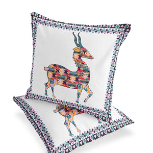 Homeroots Set Of Two 16" X 16" Red And White Deer Blown Seam Animal Print Indoor Outdoor Throw Pillow  Polyester 535412