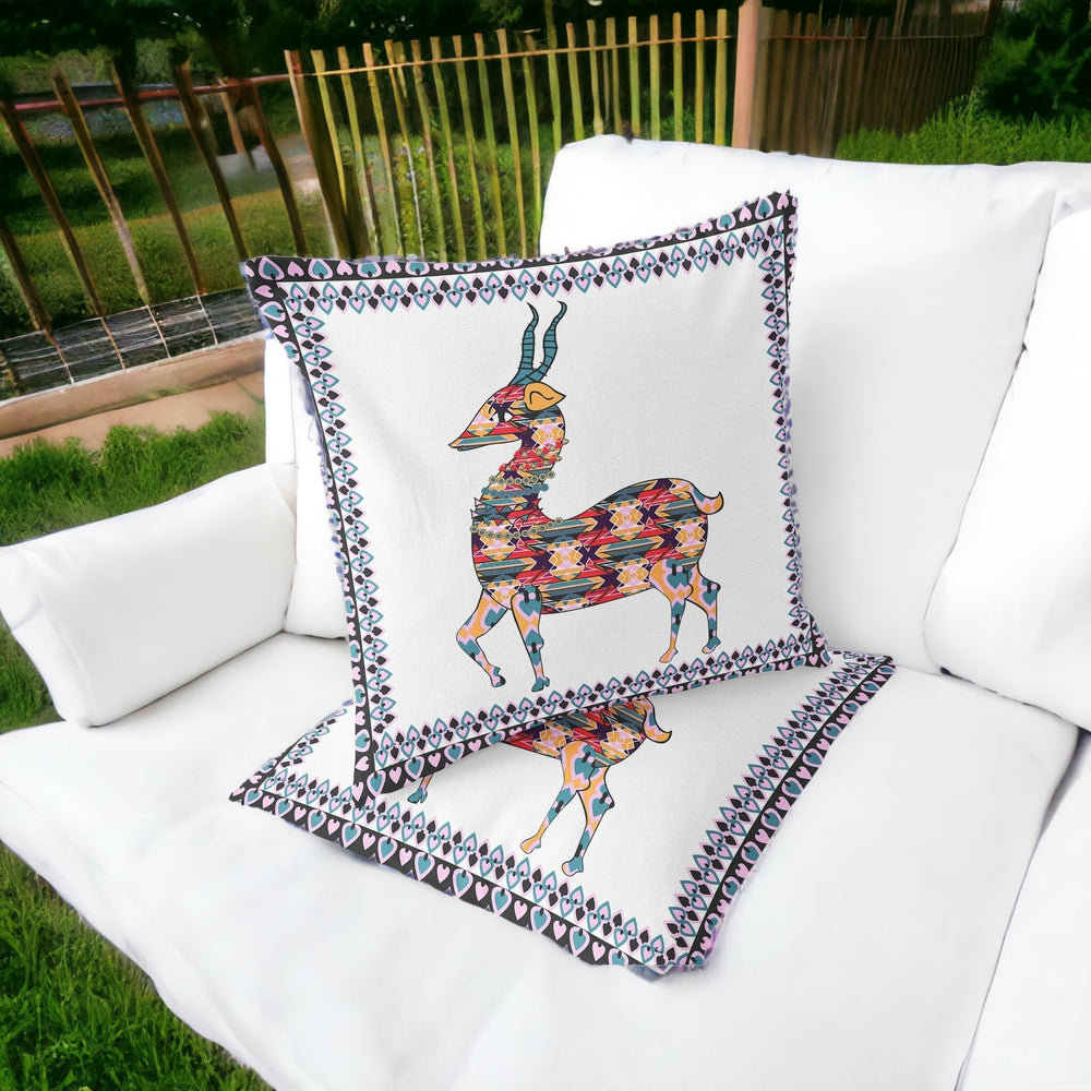 Homeroots Set Of Two 16" X 16" Red And White Deer Blown Seam Animal Print Indoor Outdoor Throw Pillow  Polyester 535412