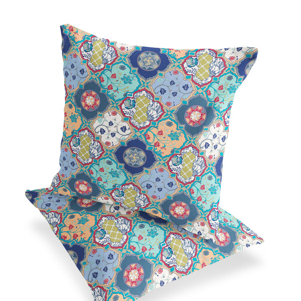 Homeroots Set Of Two 16" X 16" Green And Pink Blown Seam Floral Indoor Outdoor Throw Pillow  Polyester 535414