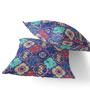 Homeroots Set Of Two 16" X 16" Blue And Green Blown Seam Floral Indoor Outdoor Throw Pillow  Polyester 535415